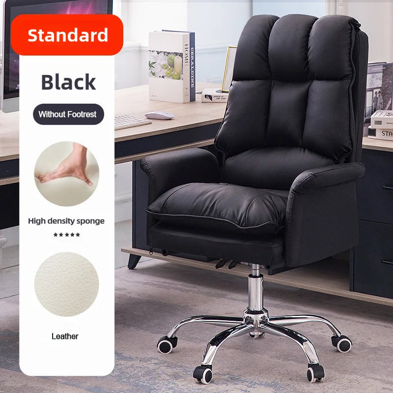 Boss Computer Chair Home Office Computer Sofa High Backrest PU Leather Ergonomic Reclining Swivel Seat for Home Study Backrest