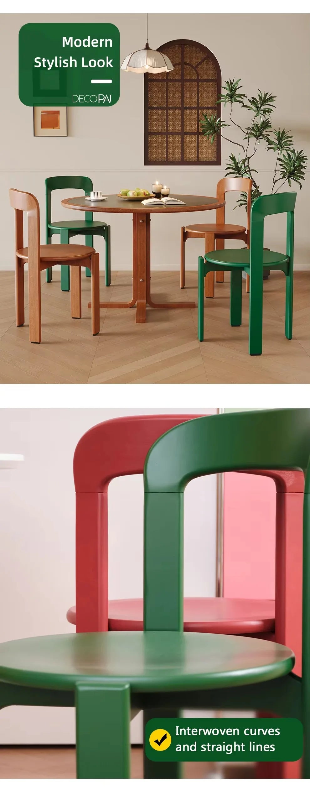 Rey Chair Nordic Beech Solid Wood Plywood Dining Stackable Vintage Curved Backrest Swiss Chair