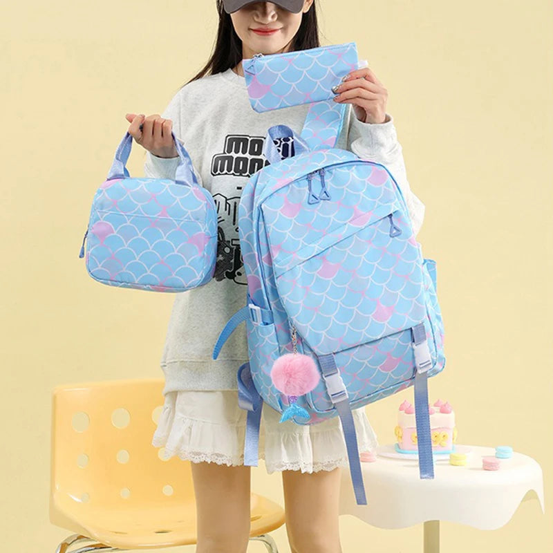 3Pcs Backpack Set Lilo Stitch Girl Kid Student Schoolbags Double Shoulder Bag Travel Pen Lunch Bag Kawaii Bookbag Laptop Bag Set