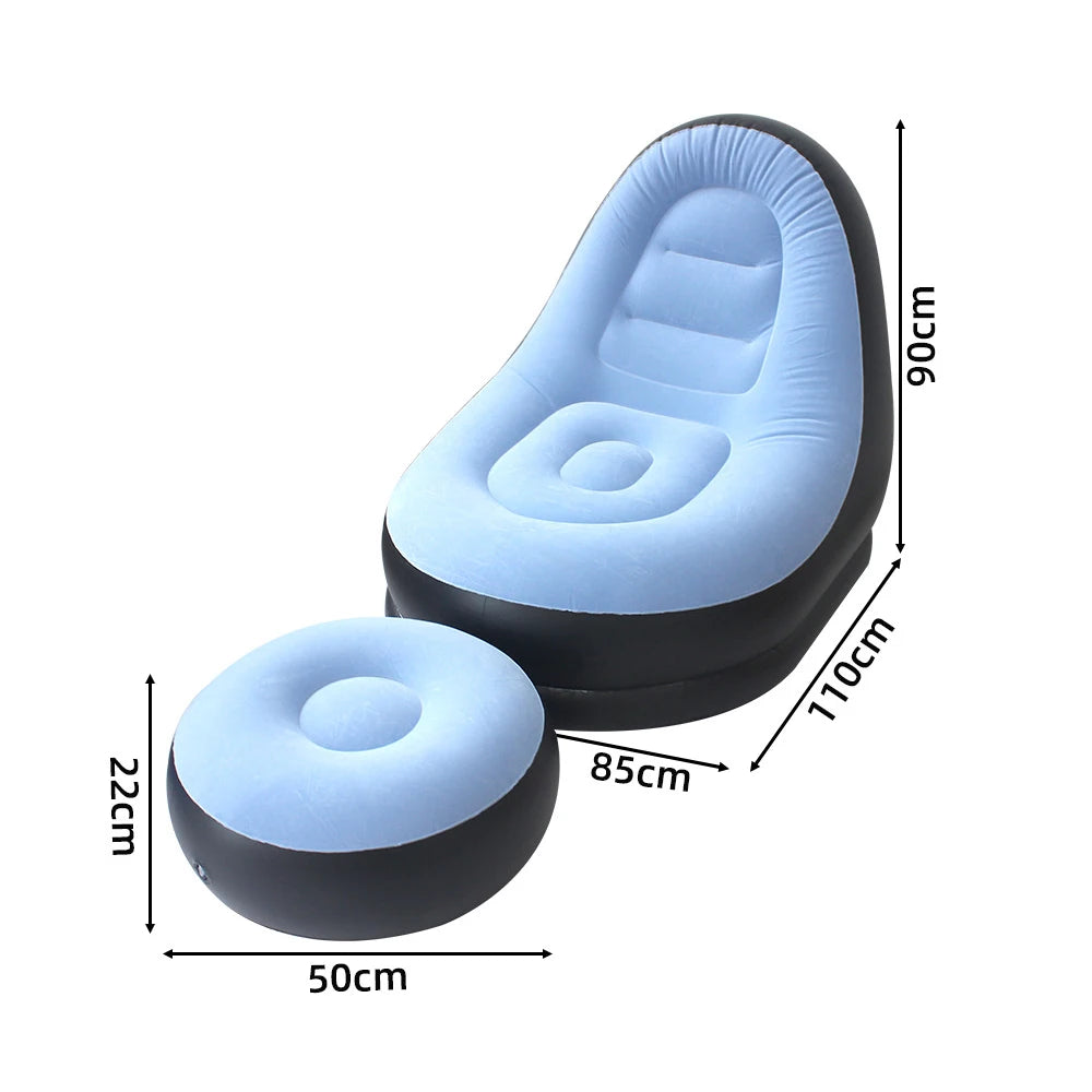 Lazy Inflatable Lounge Chair Pvc Flocking Sofa with Foot Stool Folding Portable Outdoor Camping Air Couch Sofa
