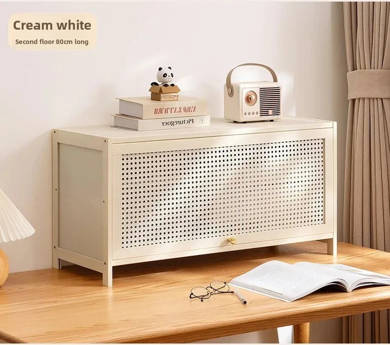 White Living Room Floor Cabinet for Tatami Bay Window Storage Cabinet Multifunctional Balcony Organizer Space-Saving Cupboard