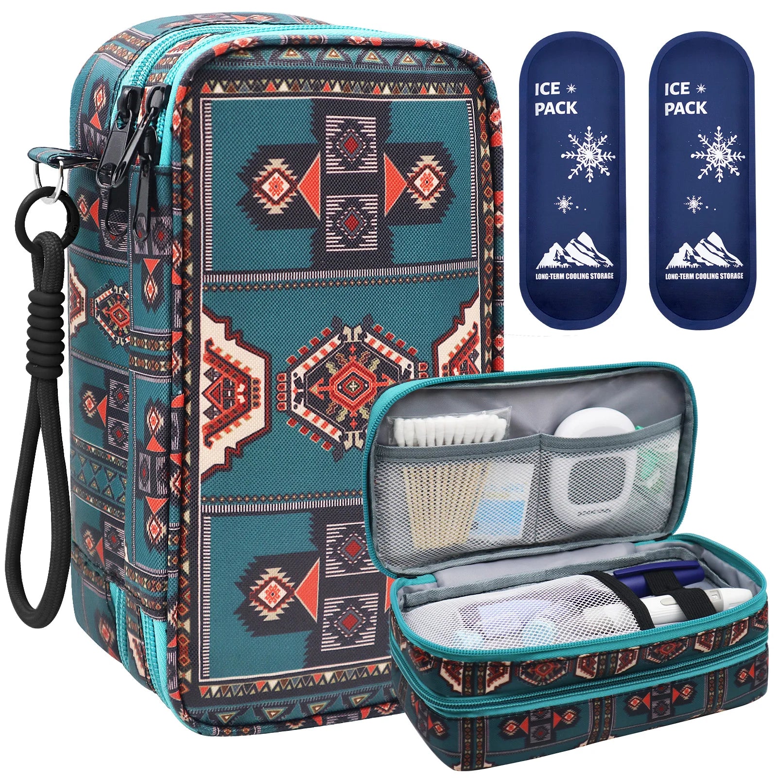 Insulin Cooler Bag with Ice Packs, Travel Medicine Organizer for Diabetes, Double Layer Storage Case