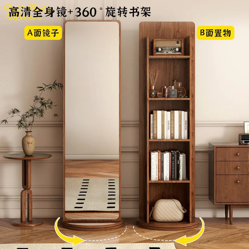 Removable magazine bookshelf rotating full-length mirror vertical full-body floor rotating storage integrated fitting mirror
