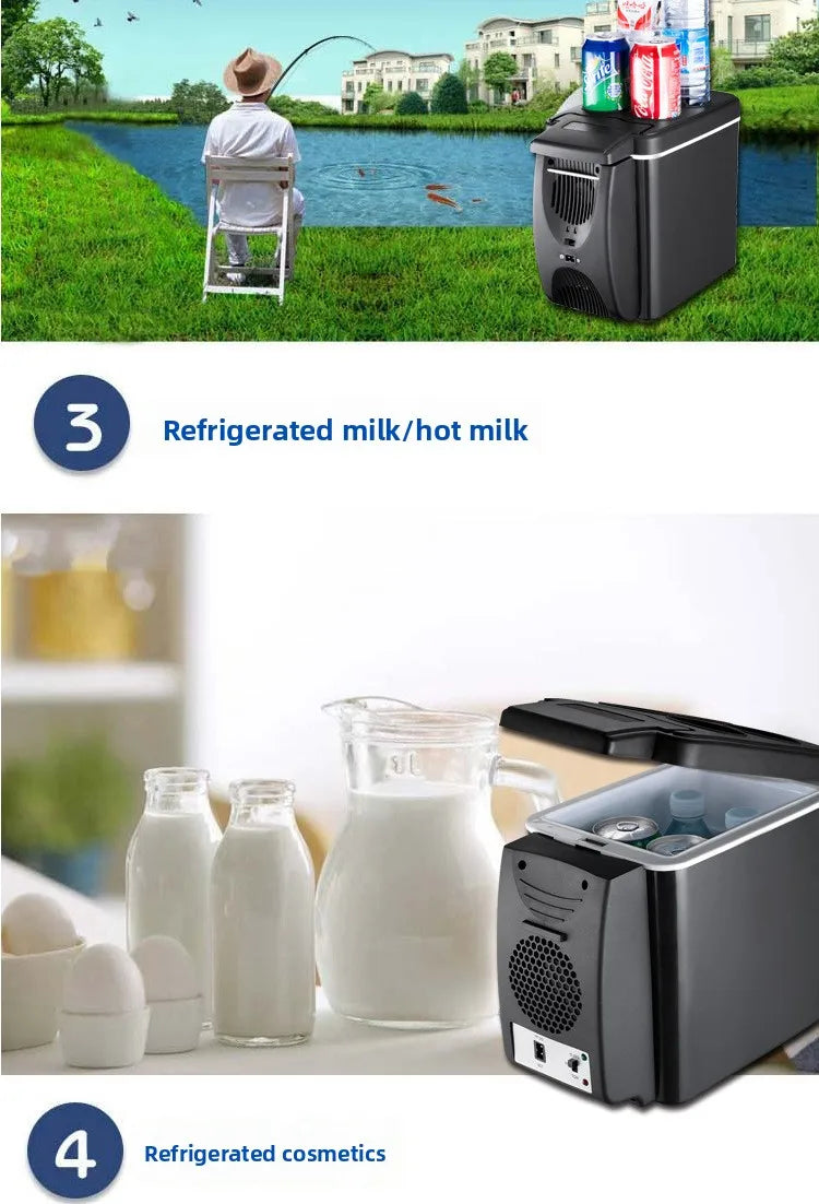 6L Portable Car Refrigerator Semiconductor Cooler Warmer 2in1 Dual Use for Vehicle