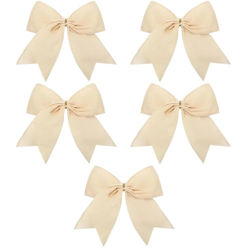 5PCS Christmas Velvet Bows 6 Inch Rustic Wreath Bows Vintage Xmas Ribbon Bow Holiday Ornaments  Christmas Tree Garland DIY Craft