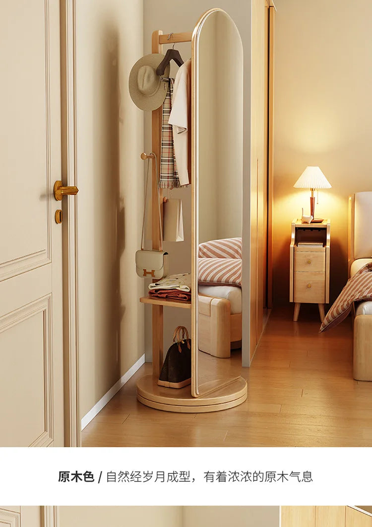 Solid wood full-body mirror floor mirror bedroom home rotatable full-length mirror hanging hanger integrated