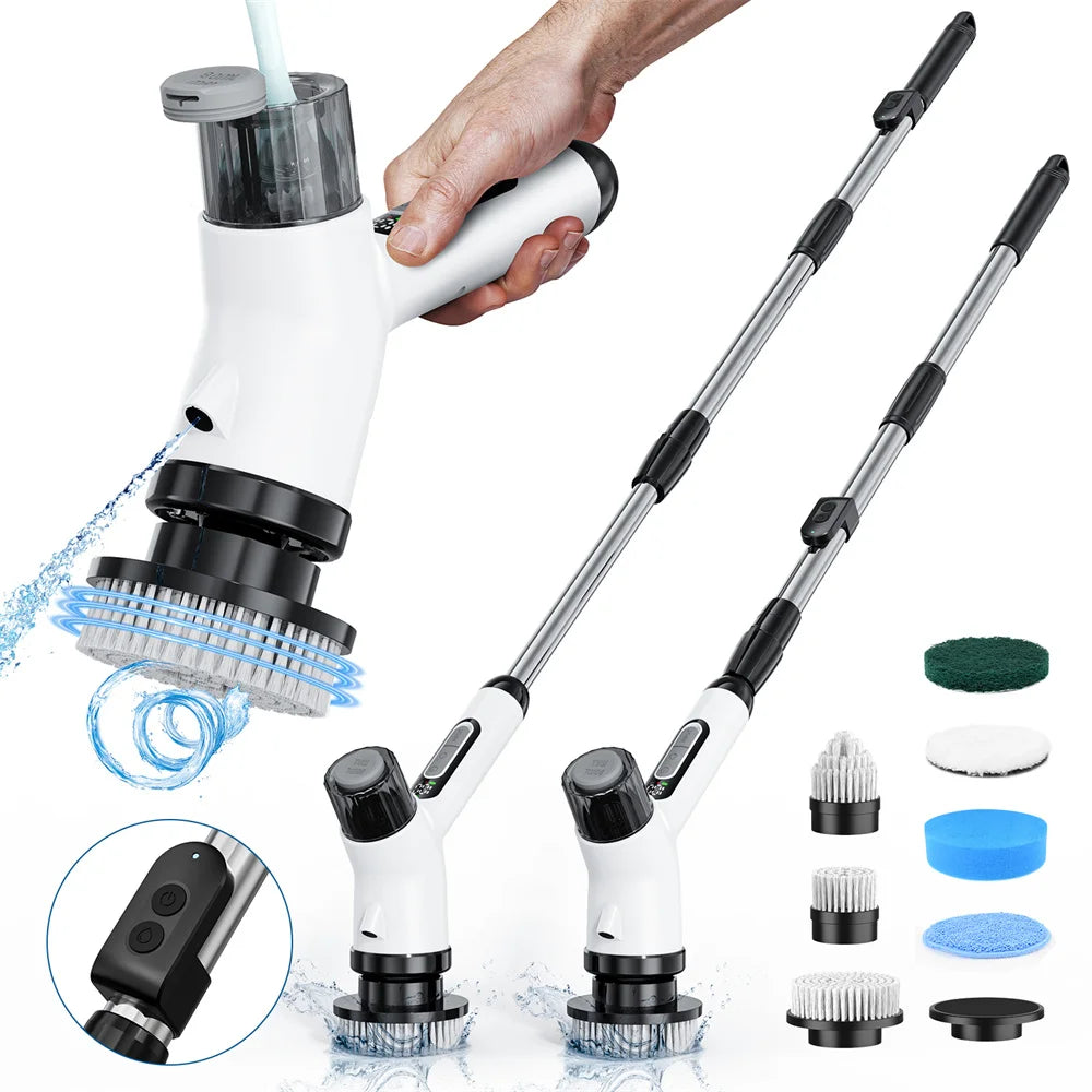 Cordless Electric Spin Scrubber Cleaning Brush with Spray Function Shower Cleaning with 7 Brush Heads 3000mAH Battery 2 Speeds