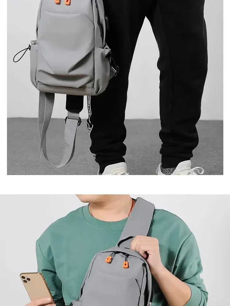New Men's And Children's Chest Bag Waterproof Trend Simple Usb Charging Solid Color Multifunctional Messenger Bag Shoulder Bag