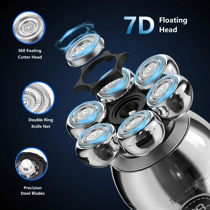 Electric Shaver 7D Floating Cutter Head Base Charging Portable Men Beard Trimmer Clipper Rechargeable Bald Head Electric Razor