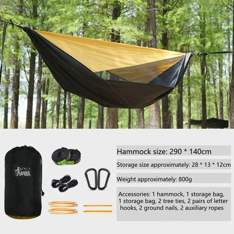 Outdoor 2-in-1 sunshade double-person anti-rollover mosquito-proof hammock, camping quick-opening hammock, with storage hammock