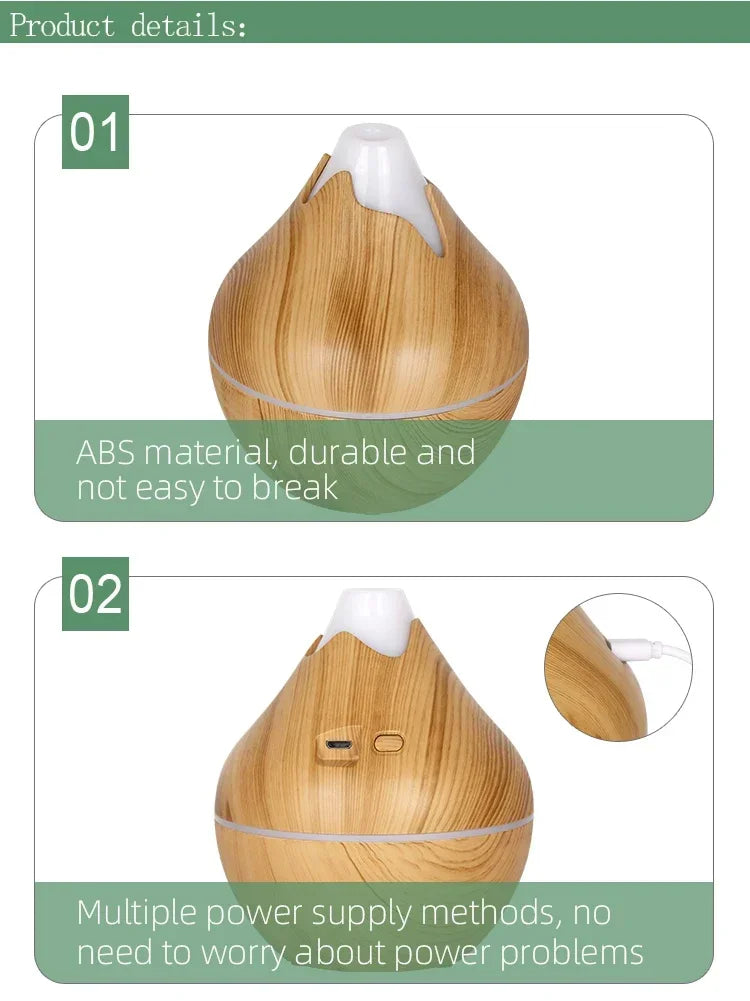 350ML Aromatherapy Essential Oil Diffuser Wood Grain Remote Control Ultrasonic Air Humidifier Cool with 7 Color LED Light