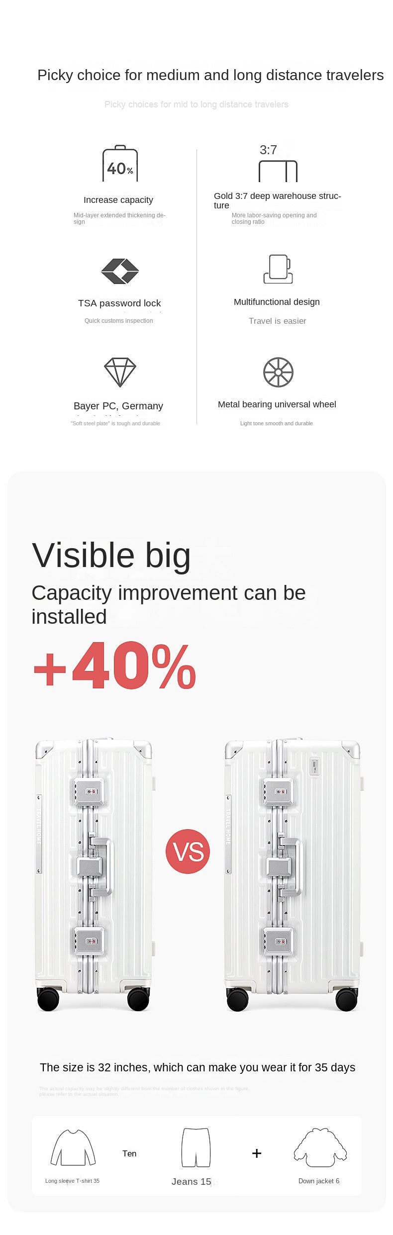 COLENARA High Quality Suitcase Aluminum Frame Large Capacity Trolley Case Cart Travel Bag 24"26"28"30 Inch Rolling Luggage