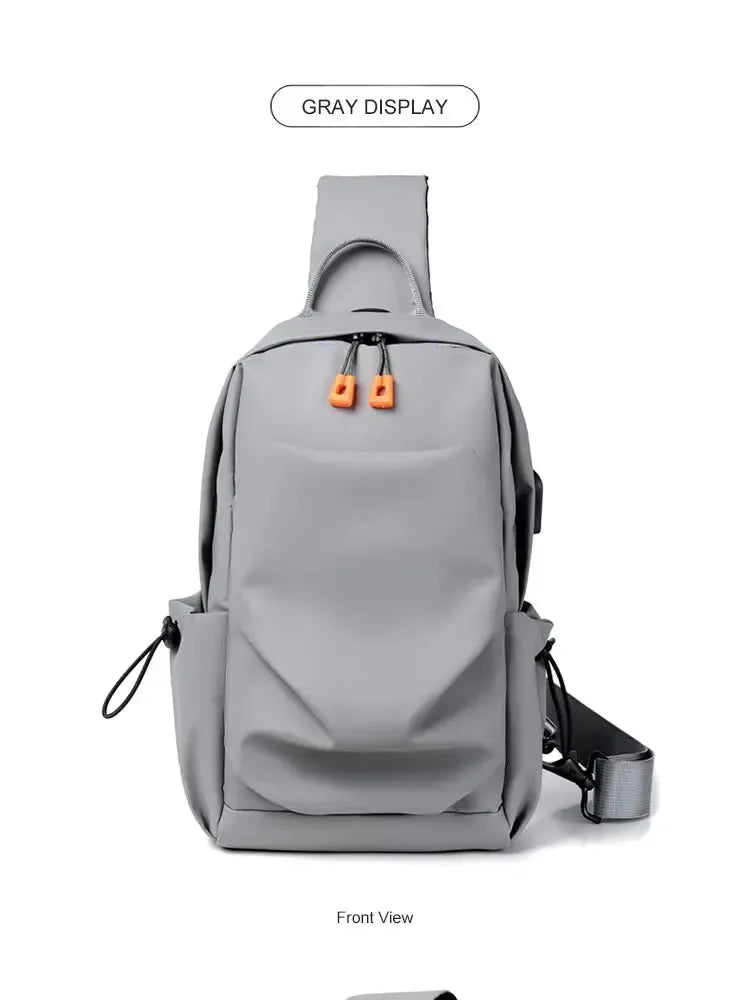 New Men's And Children's Chest Bag Waterproof Trend Simple Usb Charging Solid Color Multifunctional Messenger Bag Shoulder Bag