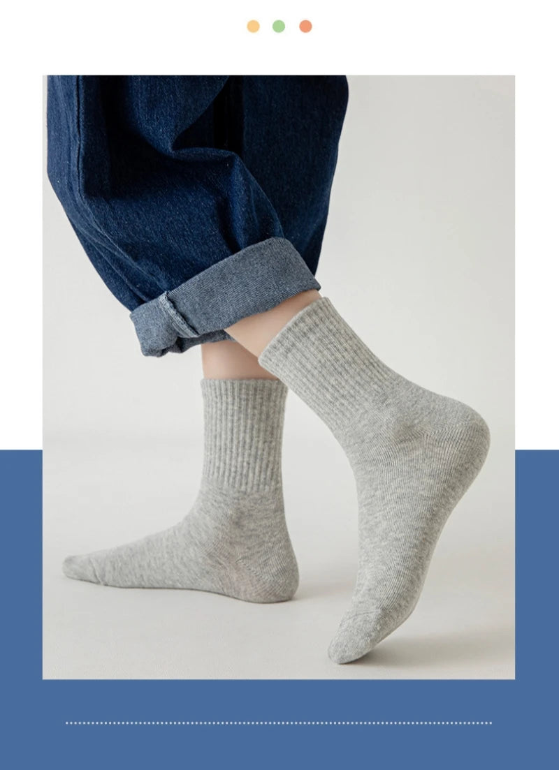 Horetong 5 Pairs Pure Cotton Soft Student Socks Breathable Absorbing Sweat Sport Socks Boys Girls Middle Tube Sock For 3-13 Year