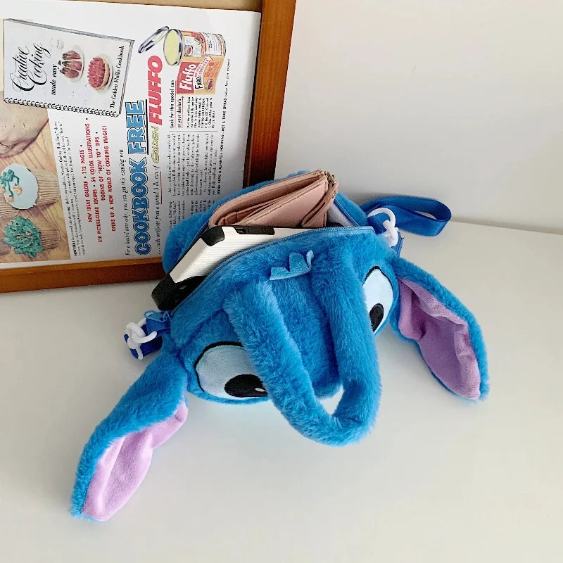 Disney Stitch Soft Plush Crossbody Bag Korean Cute Style Adjustable Strap Kawaii Anime Shoulder Purse Medium Size Gift for Women