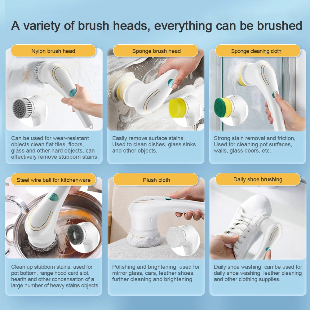 Multifunctional Electric Cleaning Brush 5 In 1 Power Scrubber For Kitchen Bathroom Tile Grout Car Interior And Outdoor Deep Clea