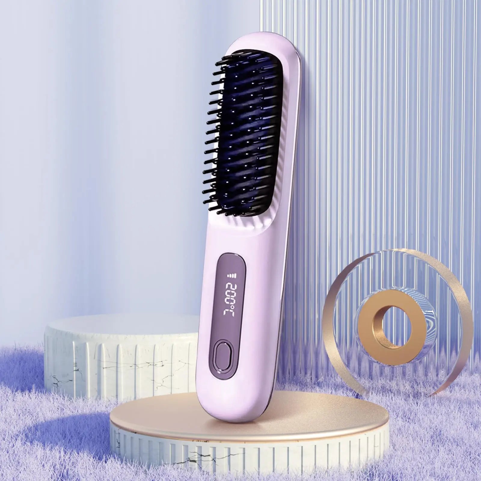 Portable Straightener Brush& Curler 2-in-1– Cordless Comb with Negative Ion,4000mAh Fast Heating&Portable Travel