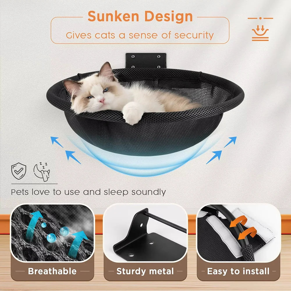 Cat Hammock Wall Mounted Foldable and Stable Breathable Cat Bed for Sleeping, Playing, Climbing and Resting