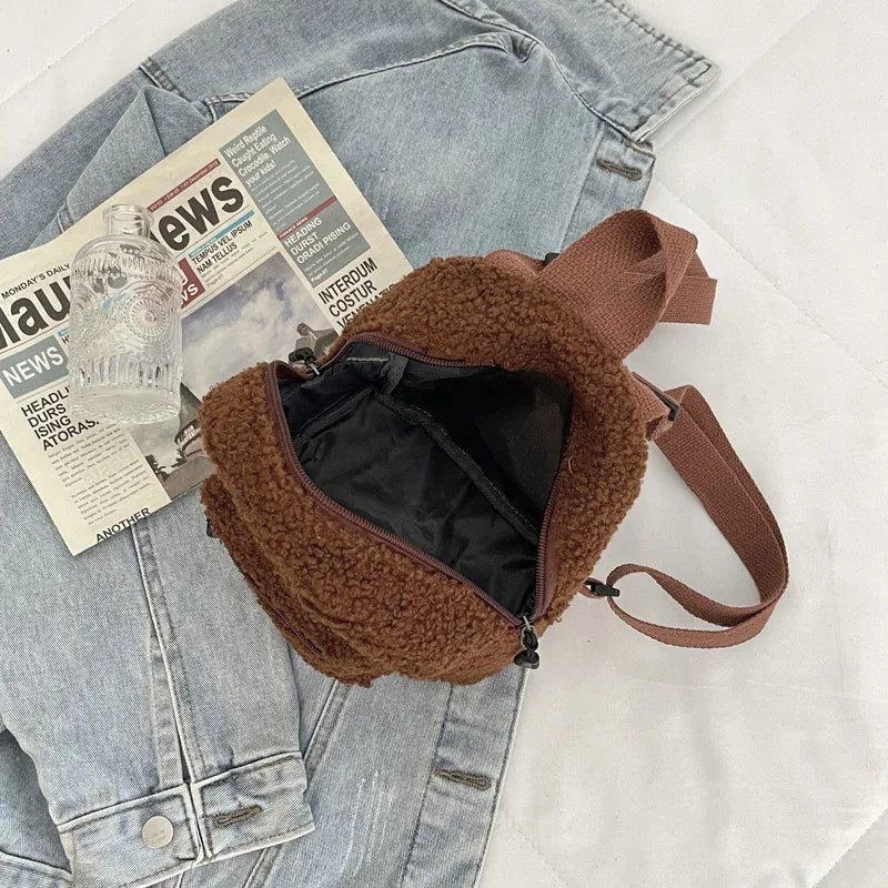 Cute Mini Plush Backpack for Kids Adult Parent-Child Shoulder Bag Autumn Lamb Fleece High-capacity Korean Student Samll Backpack