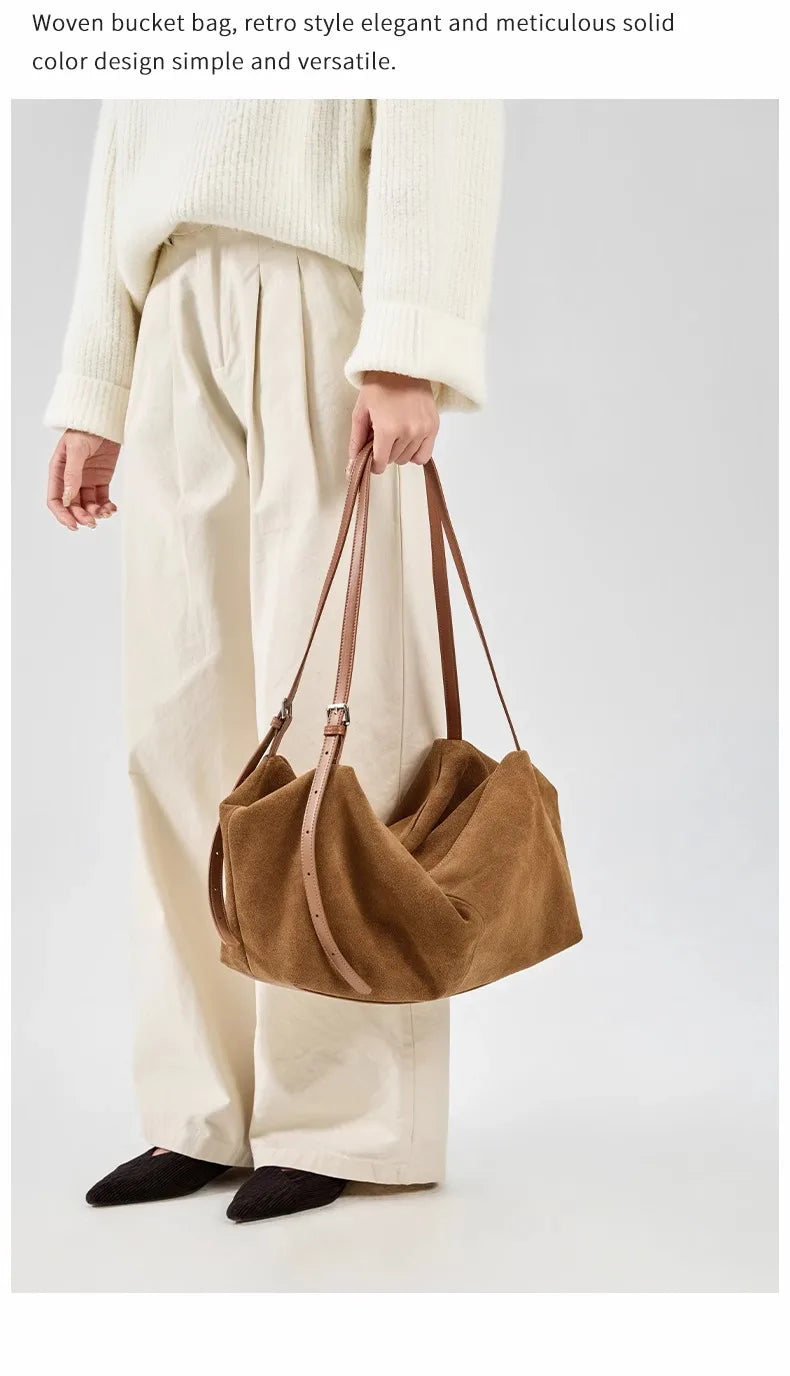 Women's Suede Cow Genuine Leather Shoulder Bags Ladies Soft Cowhide Crossbody Bag Female Design Luxury Lazy Commuting Handbag