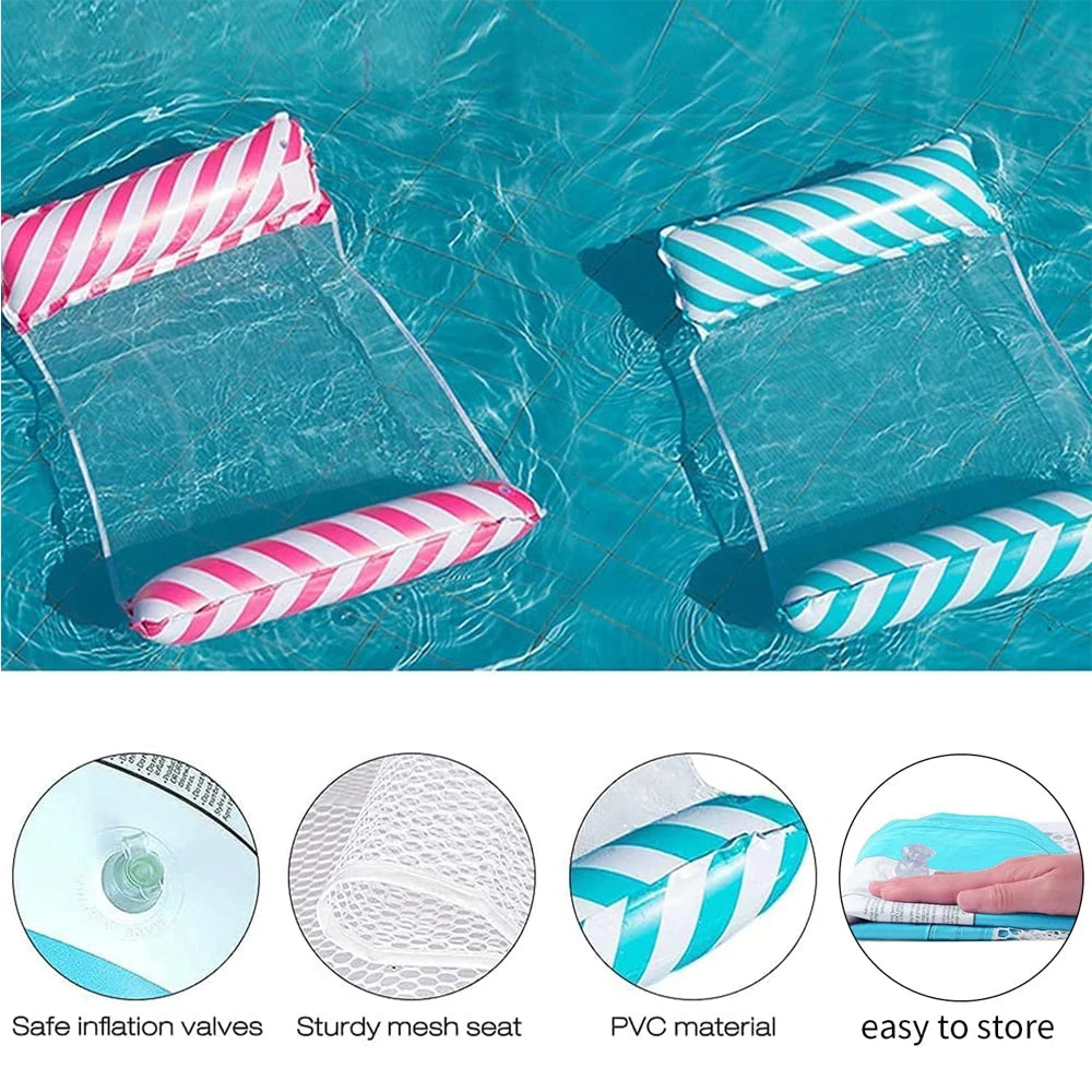 Foldable Striped Inflatable Lounge Chair, Suitable For Swimming Pool Parties And Beach Leisure Floating Beds With Net Backrest