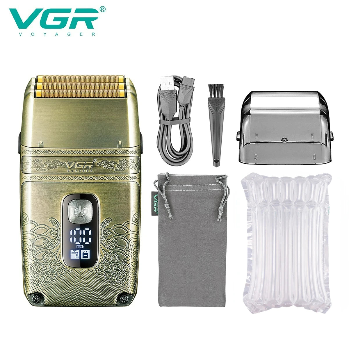 VGR Shaver Professional Electric Razor Shaving Machine Waterproof Beard Trimmer Metal Razor Digital Display Shaver for Men V-335