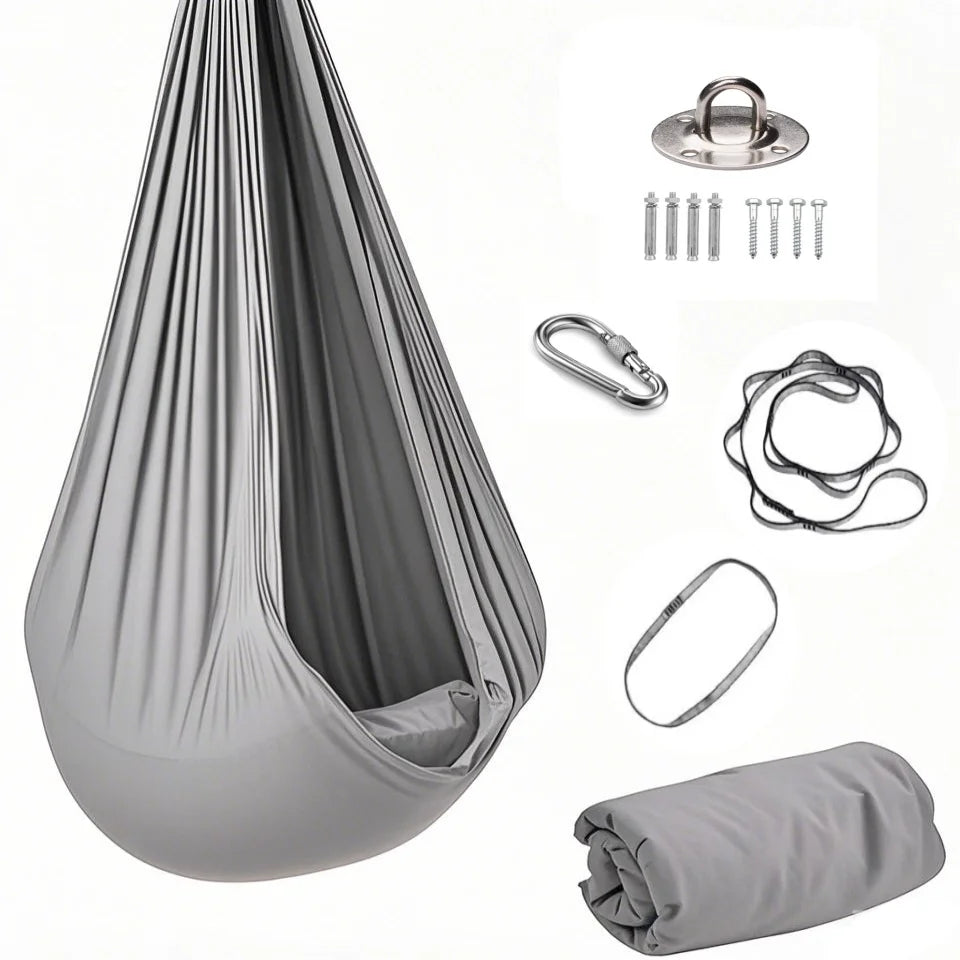 1.5*2.8m Elastic Swing Hammock Indoor and Outdoor (Including Fixing Hardware) Elastic Swing Adjustable Aerial Yoga Adult Healing Hammock Swing Set, Elastic Fabric Hammock. Embrace the Swing, a Hanging Swing Hammock, Suitable