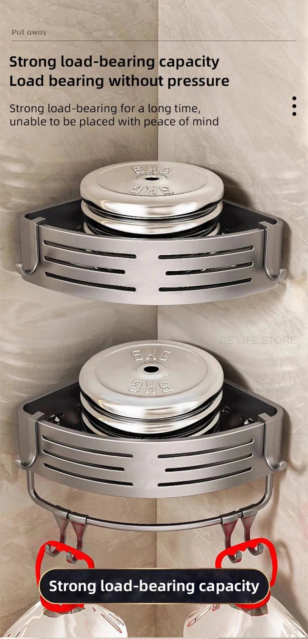 1-2PCS Bathroom Corner Shelf with Plastic Hook Towel Bar No Drill Space Aluminum Shower Storage Rack Bathroom Organizer