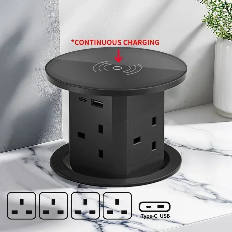 Lifting Desk Power Automatic Pop Up Elevator Socket Tower Socket US UK AU UN Plug Adapter USB Type-c Wireless Charge ,Hidden