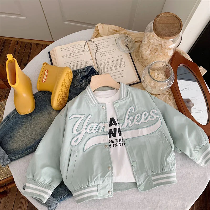 Children's Jackets 2025 Spring Boys Girls Baseball Coats New Kids Embroidered Letters Cardigan Autumn Fashion Outerwear Clothing