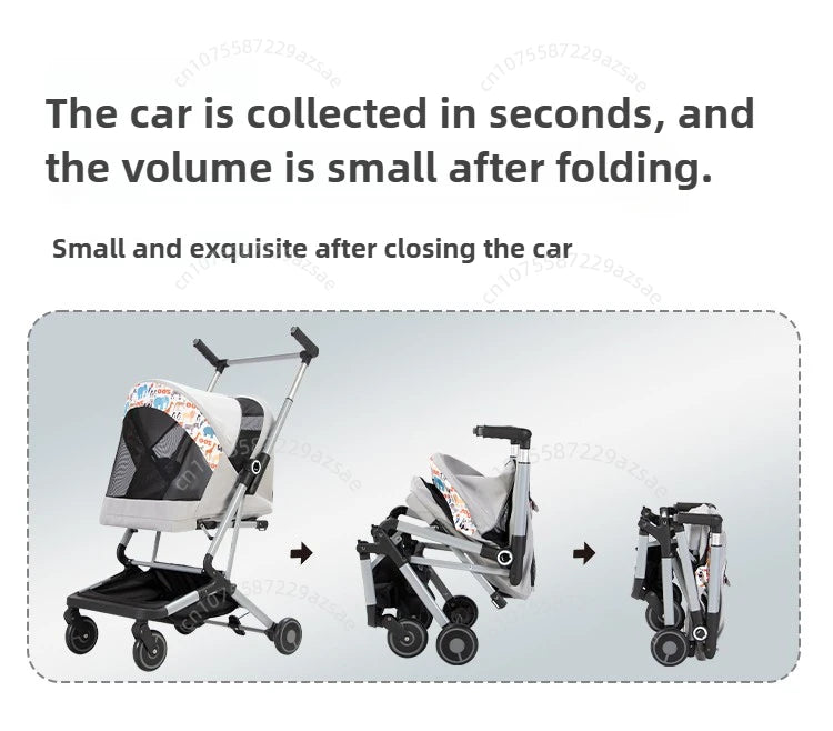 Portable pet stroller Ultra-light and easy to fold Large capacity pet stroller can accommodate two cats at the same time