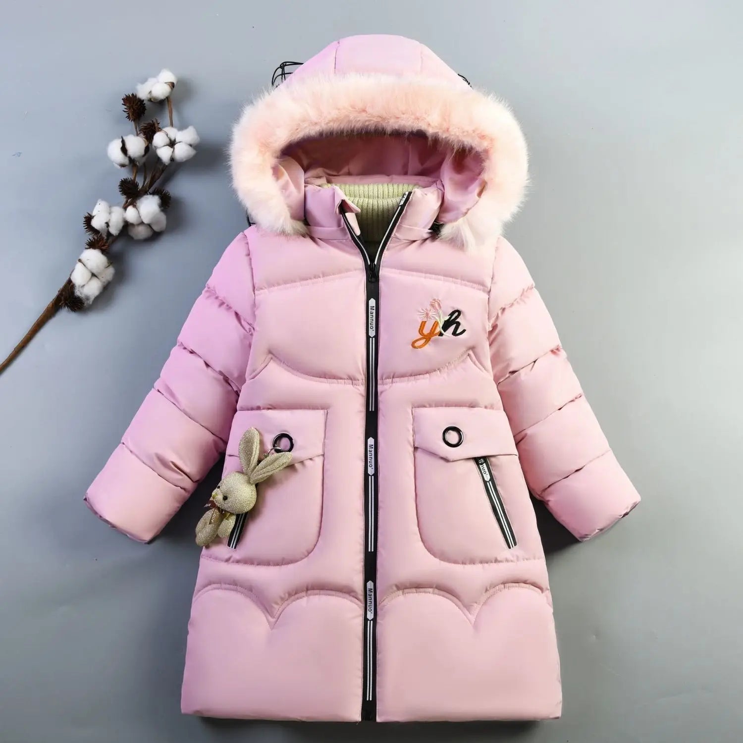 5-14 Years Old Winter Boys Girls Jacket Long Style Hooded Fur Collar Colorful Heavy Coat For Kids Children Outerwear