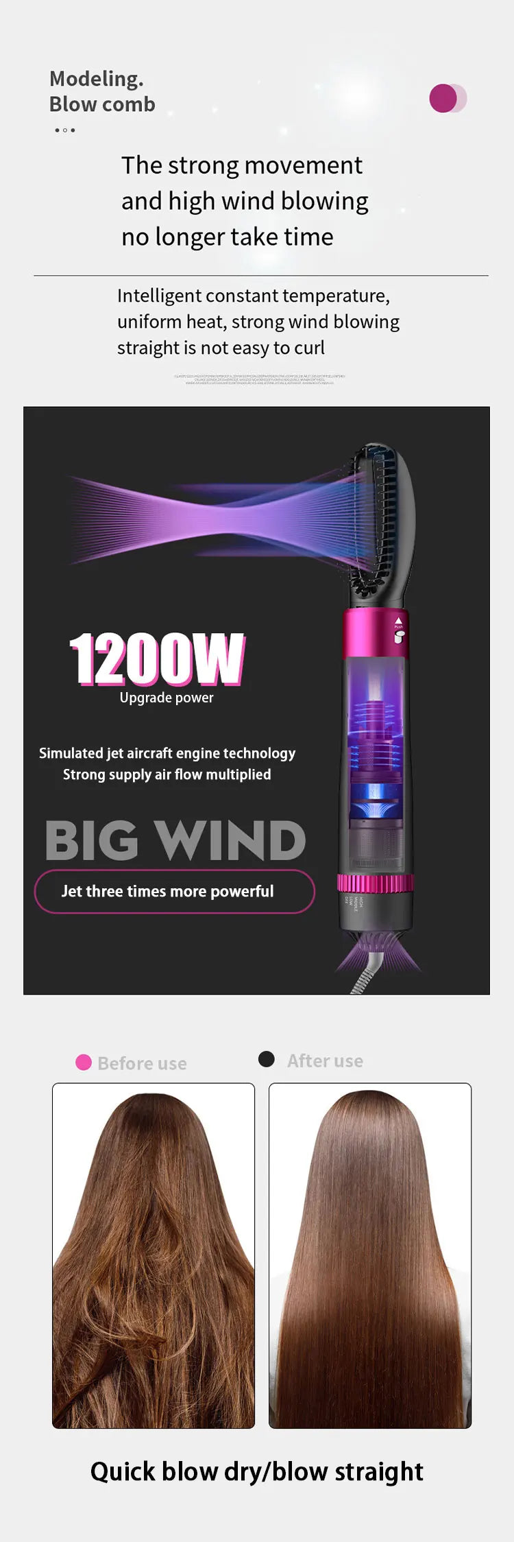 HOMEFISH 5 in 1 Hair Dryer Brush Hot Air Brush & Volumizer Styler Set with Interchangeable Brush Head Negative Ionic Blow Dryer