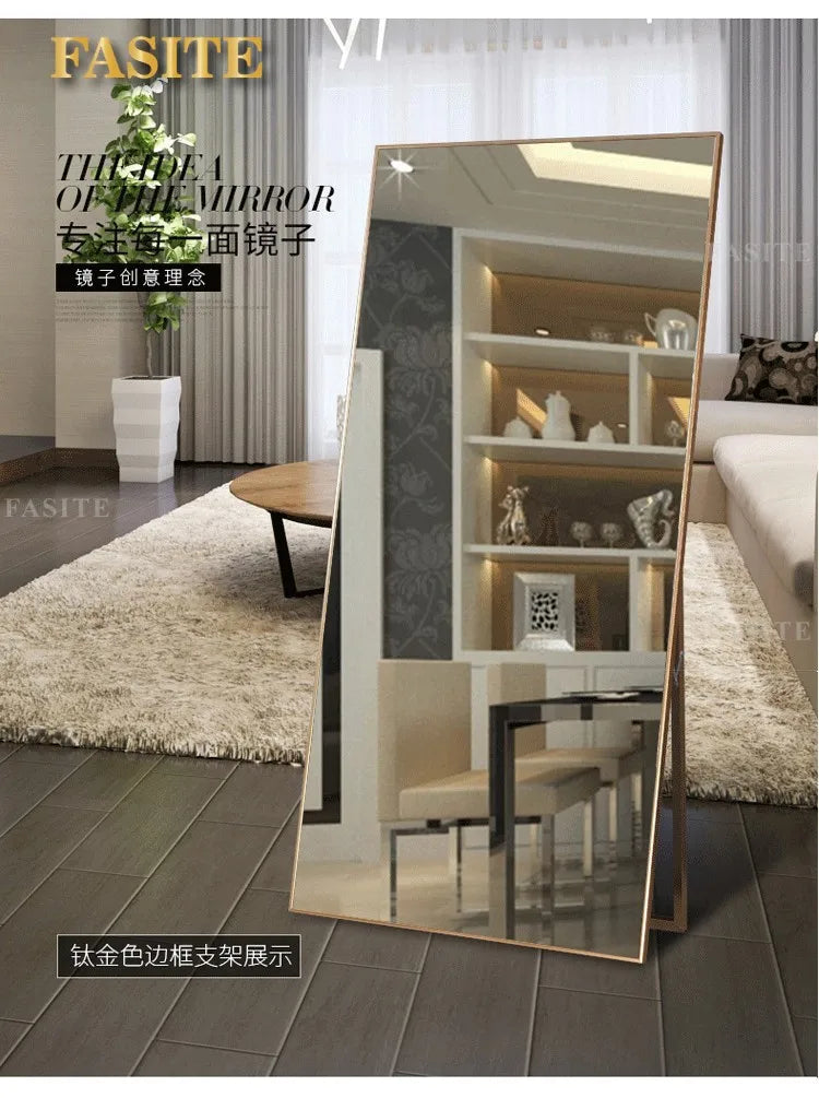 Full body floor full-length mirror clear narrow frame wall hanging fitting mirror living room bedroom clothing store household