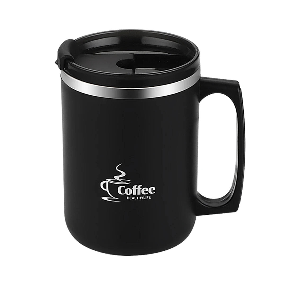 450ML Thermos Mug 304 Stainless Steel Double Wall Insulated Milk Coffee Cup With Handle & Lid Leak-proof Drinking Cup Drinkware