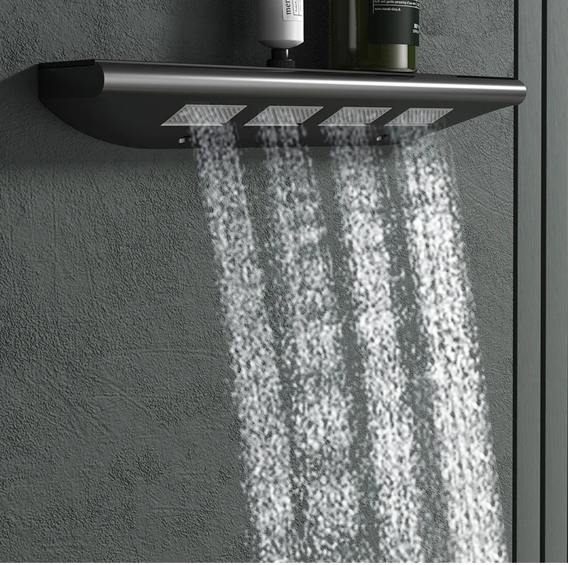 Luxury Ceiling Shower System Set Concealed Thermostatic Brass Digital Display Hydro Generator Rainfall  with Light and Bluetooth