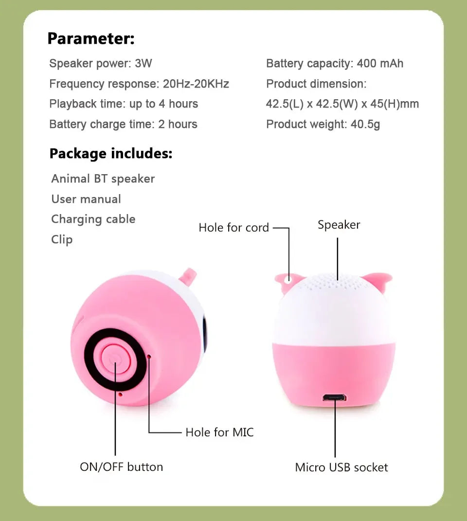 Electronic Pet Mini Bluetooth Speaker 3W TWS Stereo Small Wireless Speaker Portable Animal Pet Micro Speaker Christmas