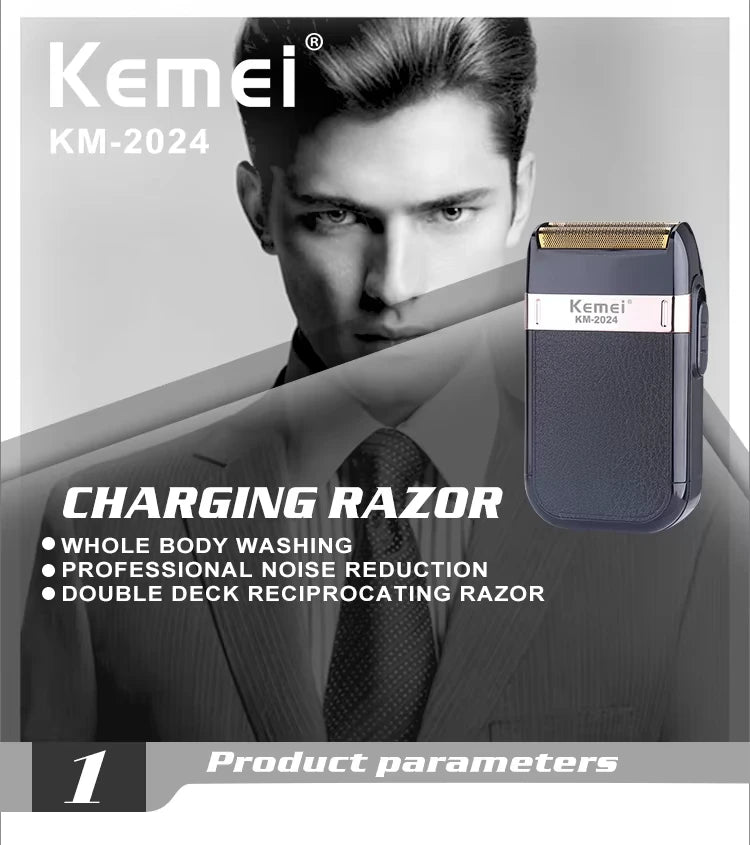 Kemei KM-2024 USB Charging Electric Shaver For Men Reciprocating Twin Blade Razor Shaver Beard Trimmer Shaving Machine
