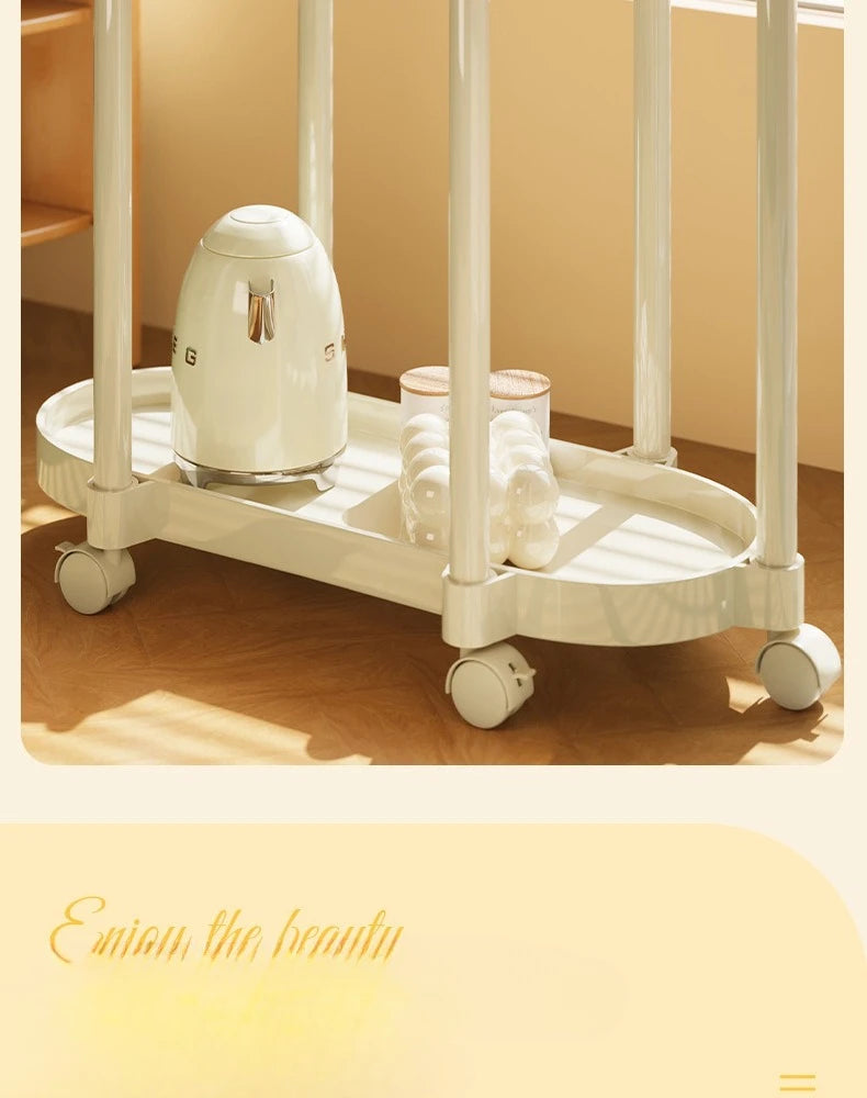 Cream Style Coffee Table Cart Creative Double-layer Snack Rack Bedroom Living Room Mobile Side Table Bedside Table Storage Rack