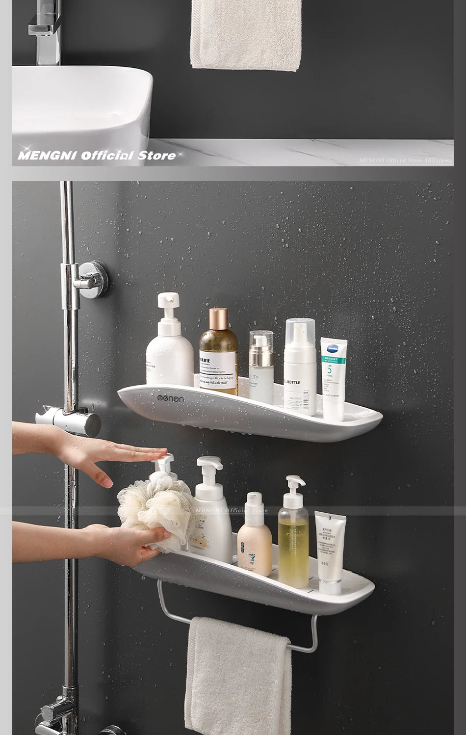 Bathroom Shelf Storage Rack Holder Wall Mounted Shampoo Spices Shower Organizer Bathroom Accessories with Towel Bar