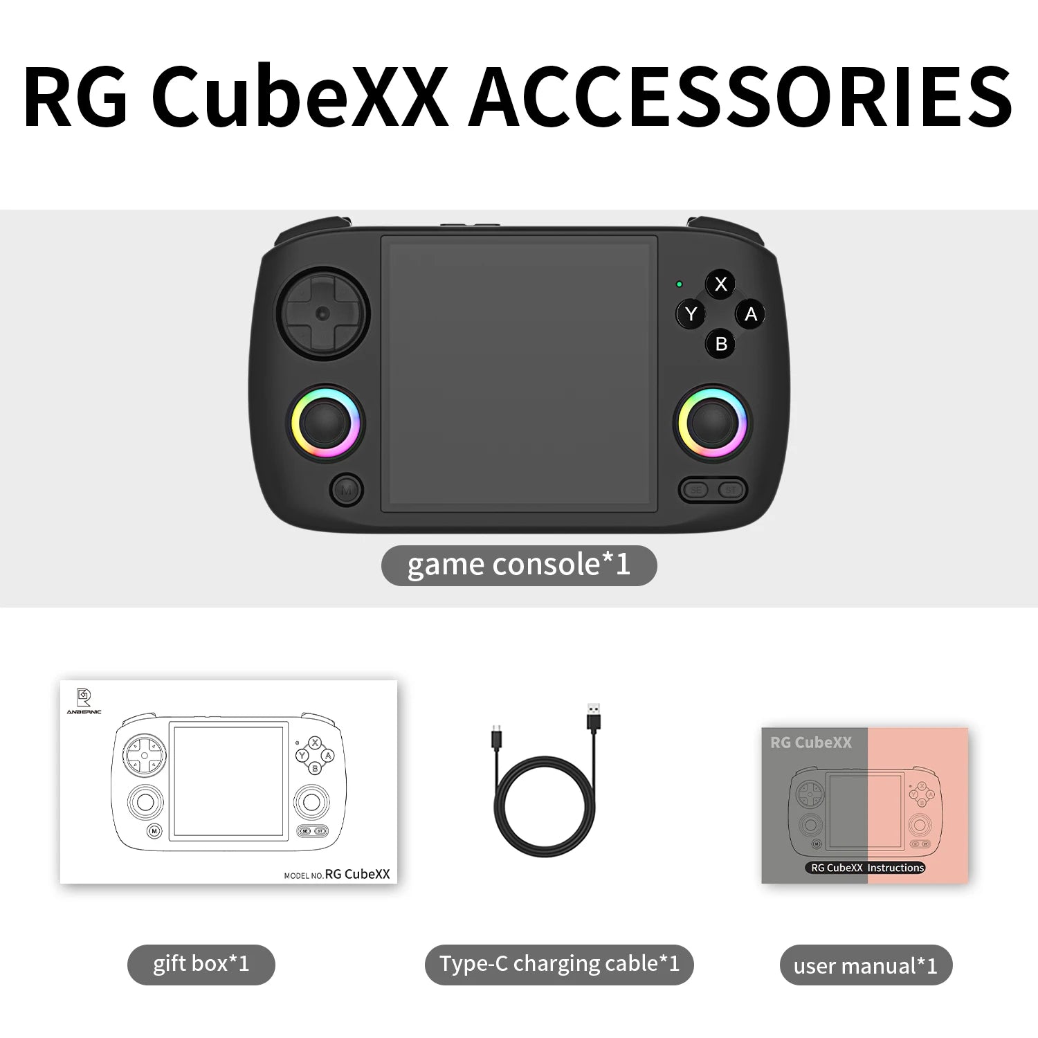 ANBERNIC RG Cubexx Retro Handheld Game Console 3.95" IPS 720*720 Screen Linux 64bit Support WiFi Bluetooth Streaming Video Games
