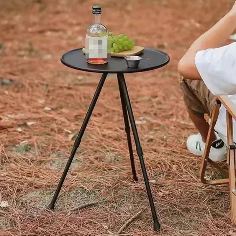 Tea Table Round Table with Lamp Outdoor Portable Stand Camping Elevated Leisure Foldable Picnic Garden Mini Coffee Dining Tables