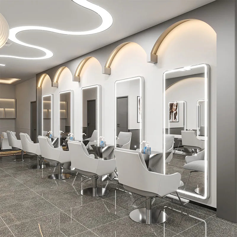 Wall-mounted simple hairdresser floor mirror LED perm and dyeing mirror table touch