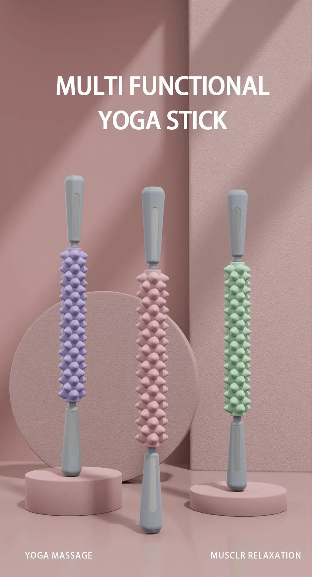 Yoga Massage Stick Yoga Fitness Wolf Teeth Muscles Massage Stick Calves Thighs Quadriceps Arm Forearm Relaxation Artifact Roller