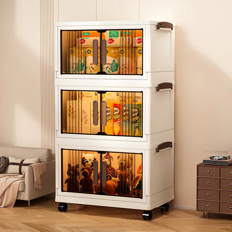 Free Installation Storage Cabinet Living Folding Storage Box Organizer Clothes Livin Dress Room Folding Snack Cabinet with Wheel