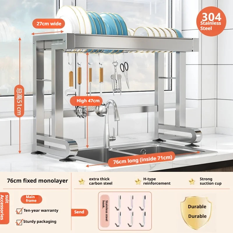 Over Sink Dish Drying Rack Stainless Steel Expandable Drain Bowl Holder Shelf Kitchen Counter Dish Storage Rack Hanger Shelves