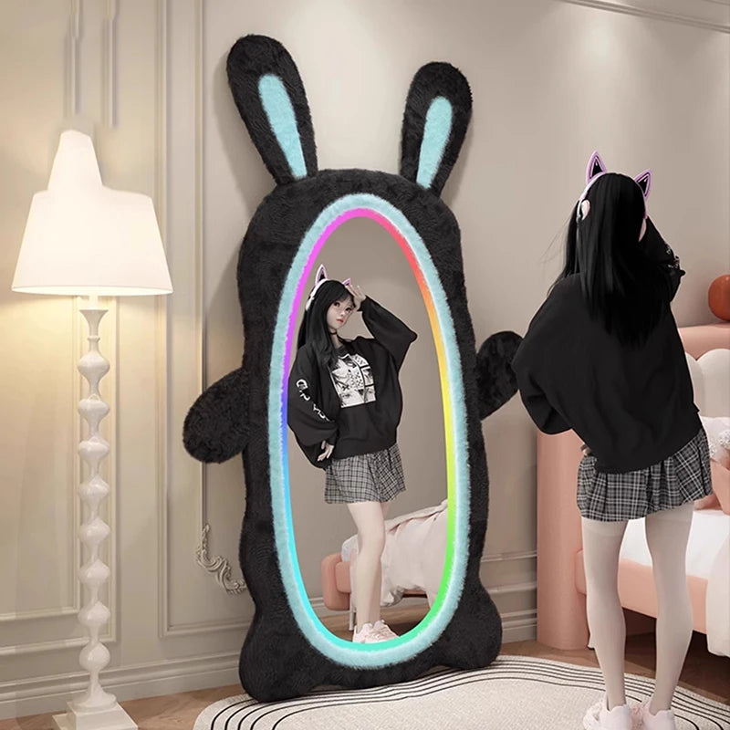 Aesthetic Light Mirror Long LED Girls Standing Smart Makeup Full Body Vanity Mirror Cute Standing Espelhos Home Decorations