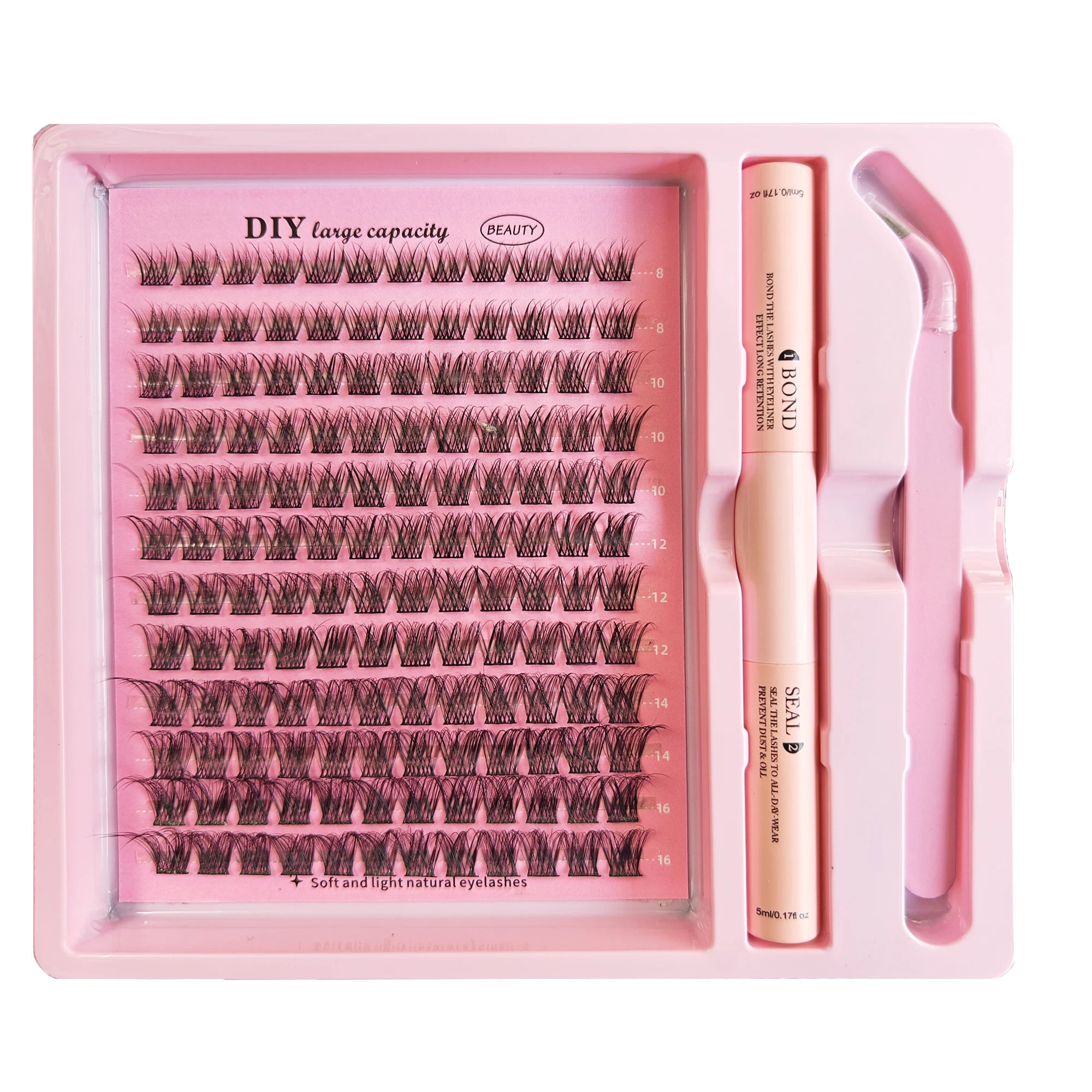 DIY Clusters Lash Kit Full Set 8-16mm Mix Bond&Seal Tweezers Lash for Self Application Makeup Individual Eyelash Extensions