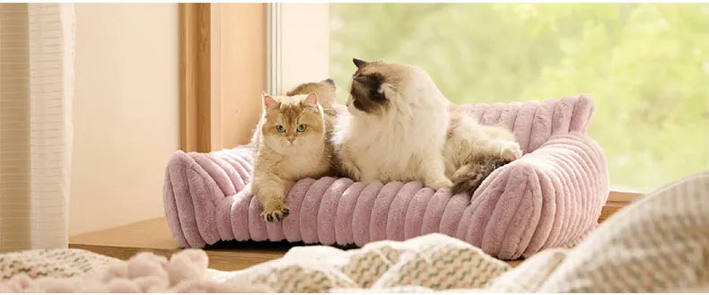 Winter Warm Cat Bed Sofa Removable Washable Cat Nest Soft Striped Pet Bed for Small Medium Dogs Cats Comfortable Plush Puppy Bed