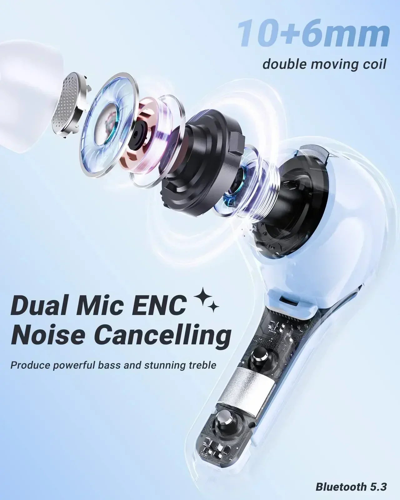 HK6TWS Bluetooth Wireless Earphones LED Power Display Stereo Sound Digital Audio No-Noise Technology for PHONE